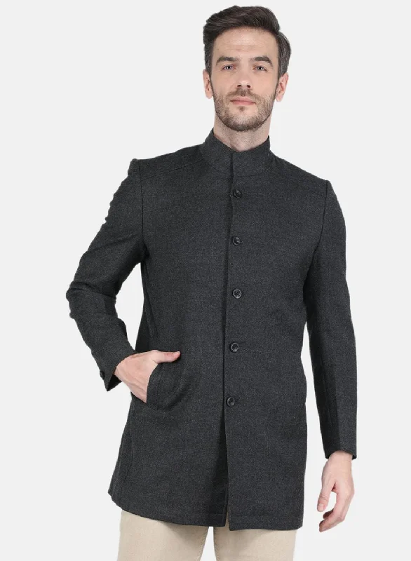 cozy teddy coat for ladies -Men Grey Solid Coat