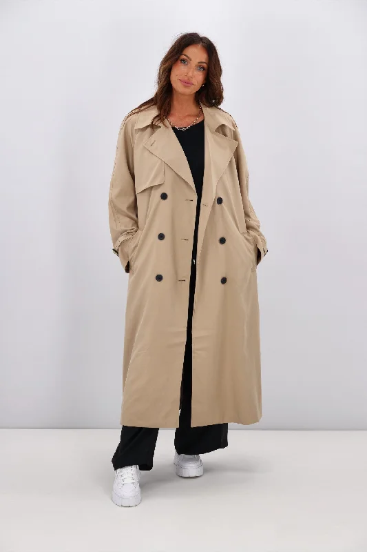 fashionable belted wool coat for women -ONLY Chloe Trench Coat Tannin