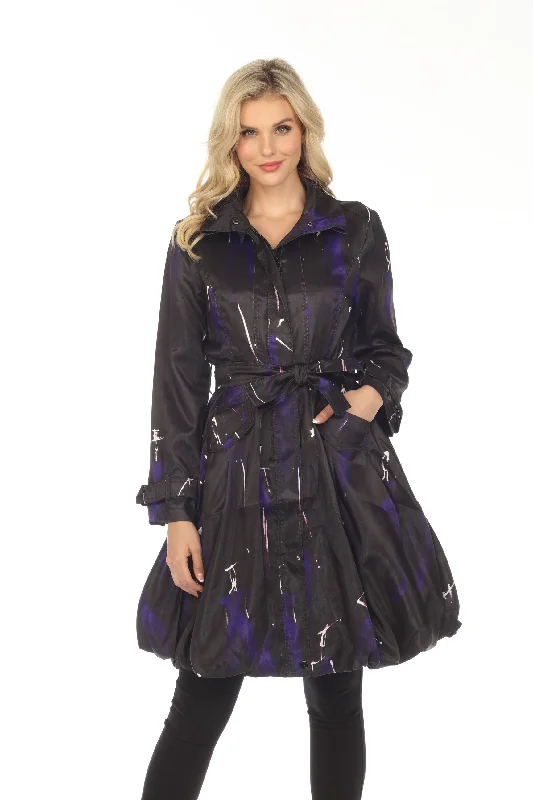 ladies' quilted coat -Samuel Dong Black/Midnight Combo Belted Water Resistant Bubble Trench Coat 11665