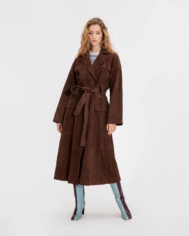 warm alpaca wool coat for ladies -Suede Clayton Coat