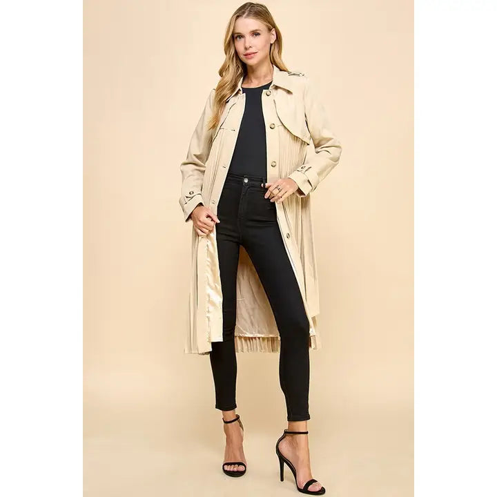 luxury designer winter coat for women -PLEATED TWIST TRENCH COAT