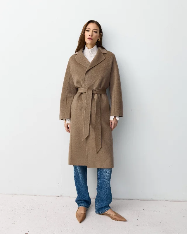 women's asymmetrical zip jacket -THE CURATED CLASSIC COAT - TAUPE