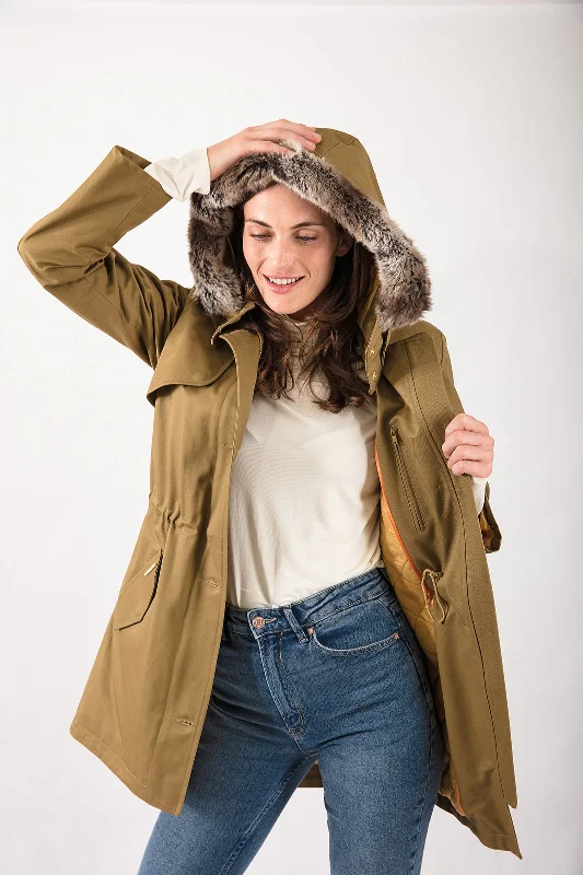 women's reversible coat -Fairweather Parka in Sand - Faux