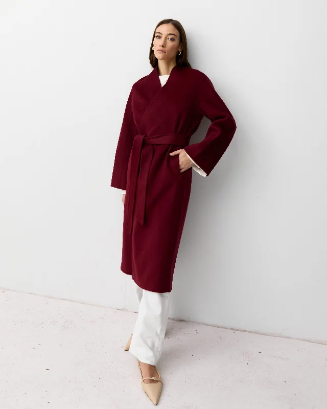 stylish houndstooth coat for women -THE MODERN COAT - BURGUNDY