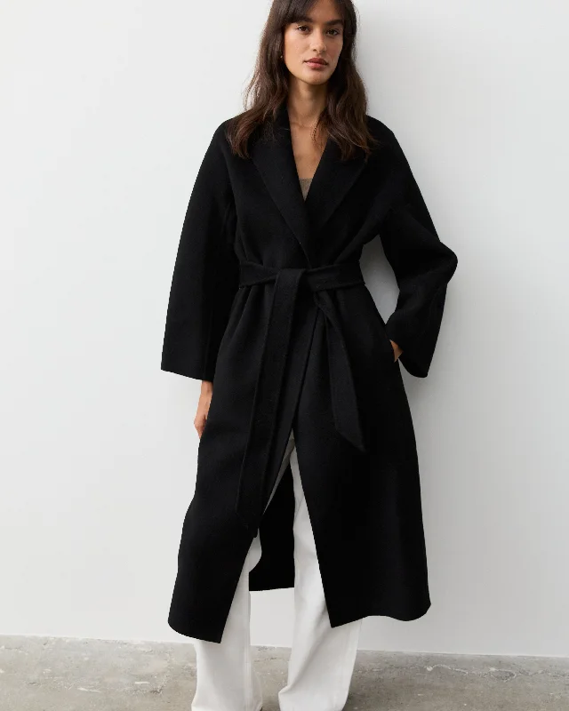 women's elegant cape coat -THE CURATED CLASSIC COAT - BLACK