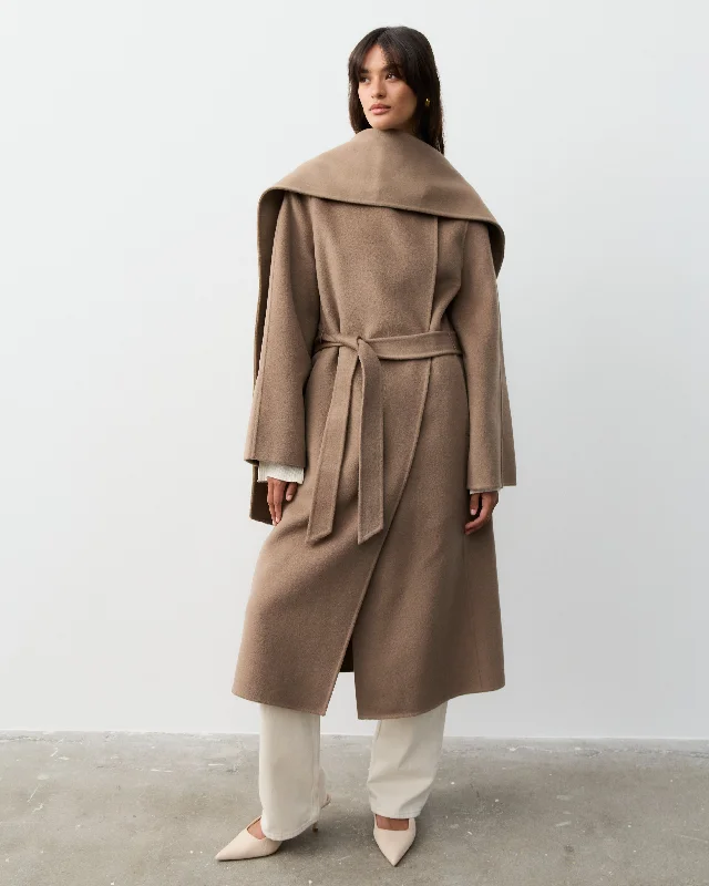 elegant long coat for women -THE TAILORED COAT - TAUPE