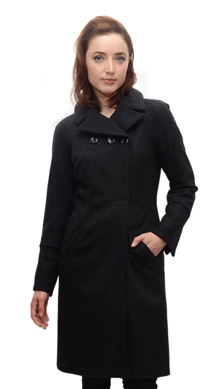 women's double-breasted coat -Cassie Coat in Textured Novely Wool