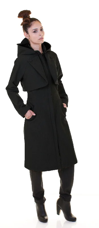 women's sherpa-lined jacket -Convertible Raincoat/ Black