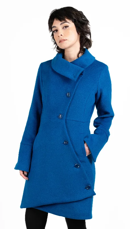 stylish knitted jacket for women -Swerve Coat / Cobalt