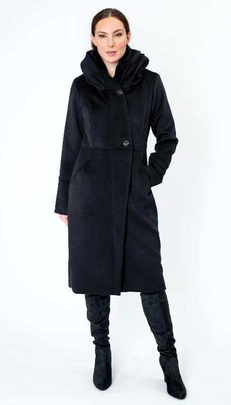 women's winter coat -Cowl/Hood Zip Coat / Black