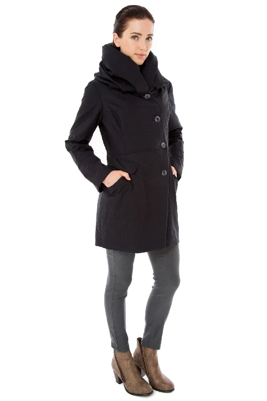 ladies' quilted coat -Funnel/Hood Water Repellent Quilted Coat