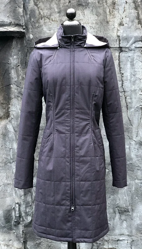 elegant long coat for women -Gotham Water Repellent Zip Off Hood Quilted Coat/ Navy