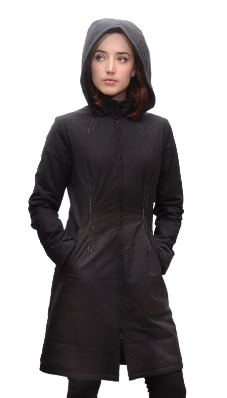 women's classic pea coat -Gotham Water Repellent Zip Off Hood Quilted Coat