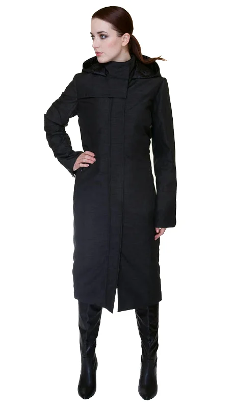 ladies' cashmere overcoat -Hooded Mock Neck Zip Maxi Coat w/ Zip Off Hood and Thinsulate Quilted Liner /Nylon