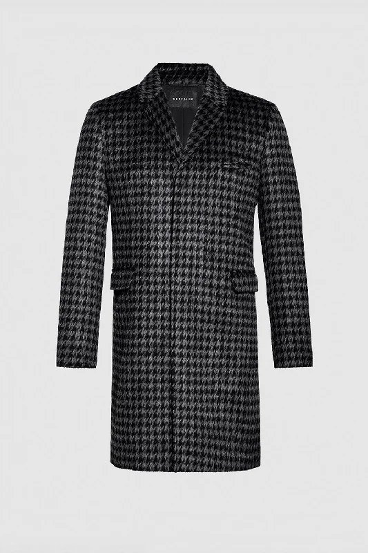 casual linen jacket for women -Houndstooth Suri Alpaca Notched Lapel Overcoat