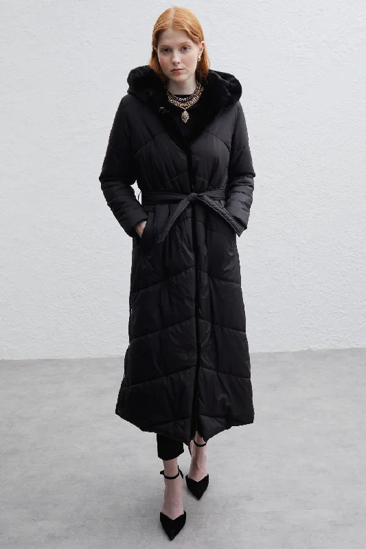 ladies' longline puffer coat -Lars Belted Coat