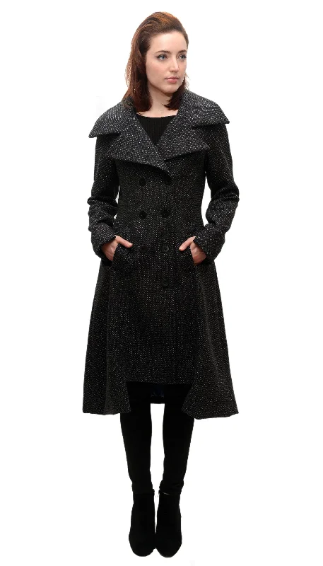 oversized women's coat -Military Button Up Coat/  Black /white texture