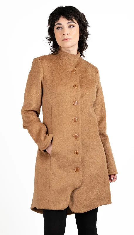 military-style coat for women -Minimal Mock Coat/ Camel