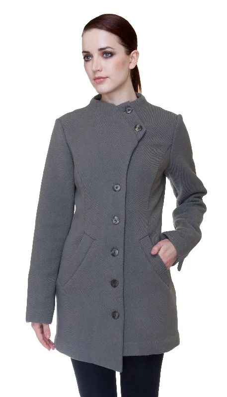 warm down coat for women -Mock Military Button Front Coat/ Putty