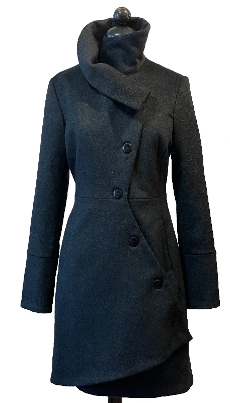 women's stylish blazer -Swerve Coat in Wool/Cashmere / Dark Charcoal