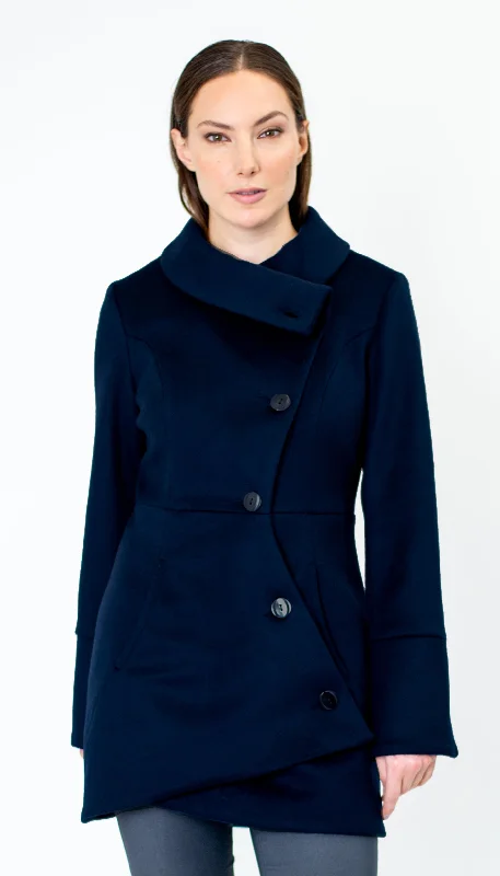 stylish fleece-lined coat for women -Swerve Peacoat / Navy