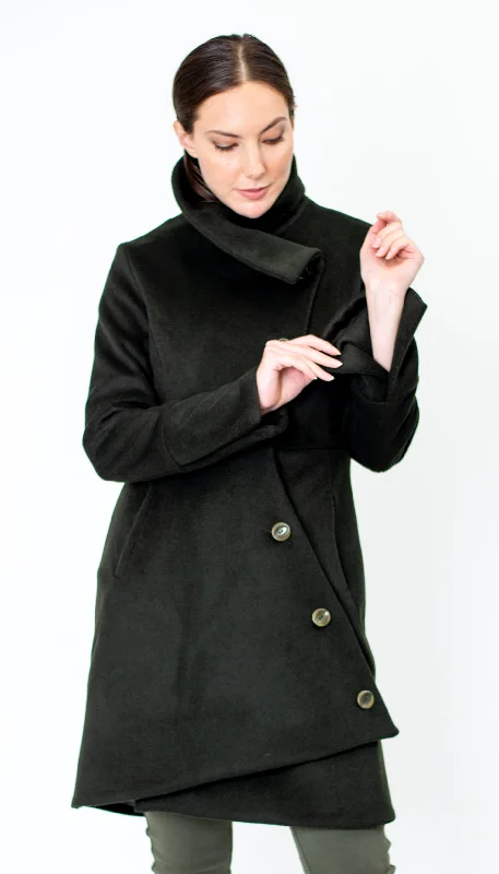 women's relaxed fit blazer -Swerve Coat / Wool/Nylon/Cashmere / Olive