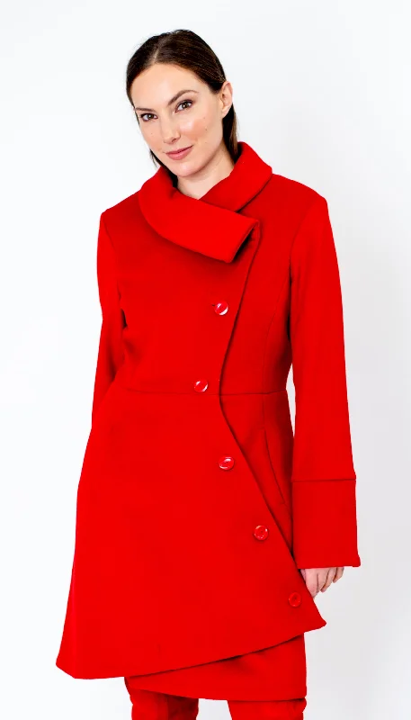 warm alpaca wool coat for ladies -Swerve Coat  / Wool/Nylon/Cashmere /  Pomodoro Red